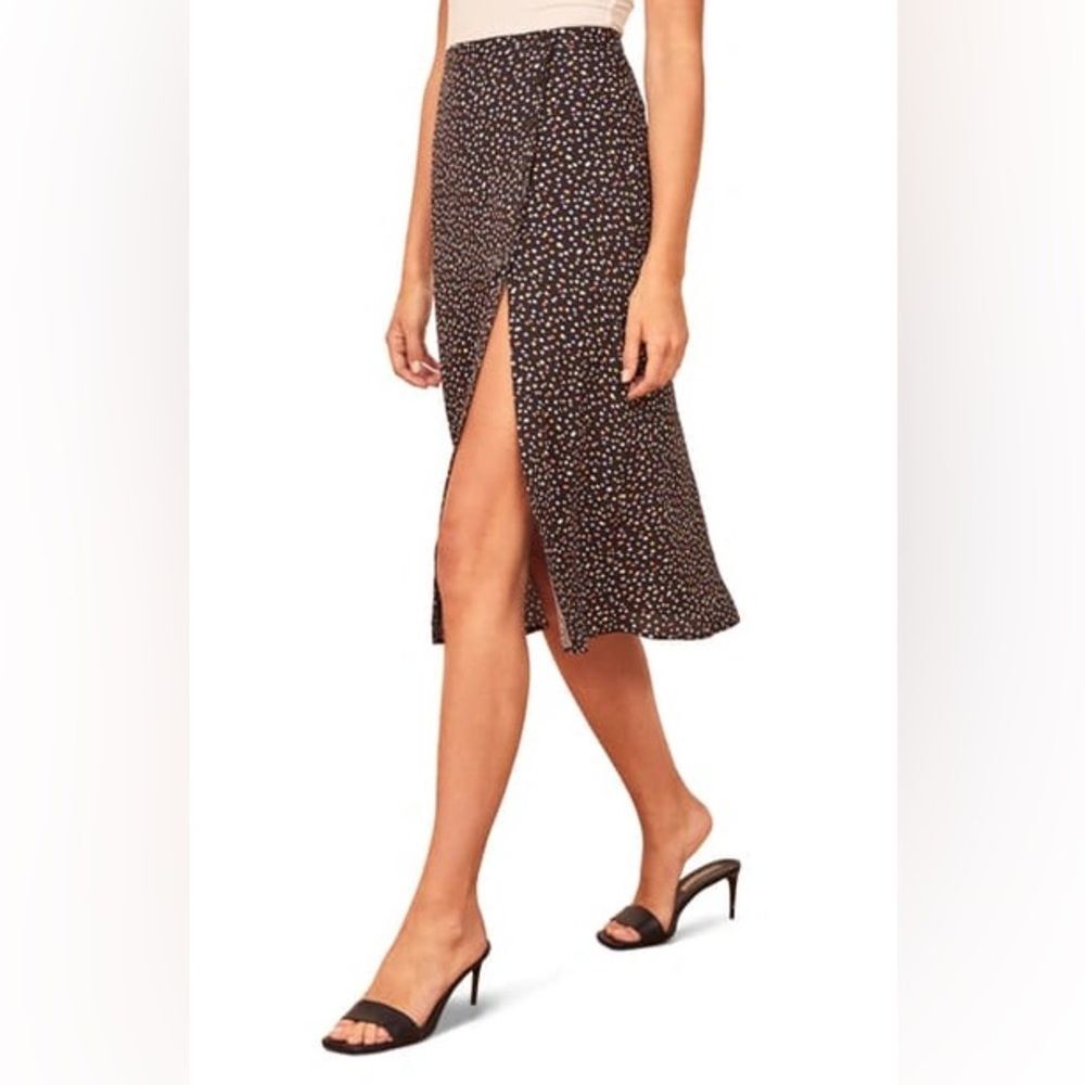 Reformation Jaime Side Slit Confetti Polka Dot Midi Skirt - Picture 2 of 7